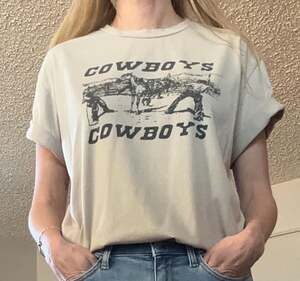 Brandy Melville John Galt Tan Cowboys Graphic Oversized T-Shirt